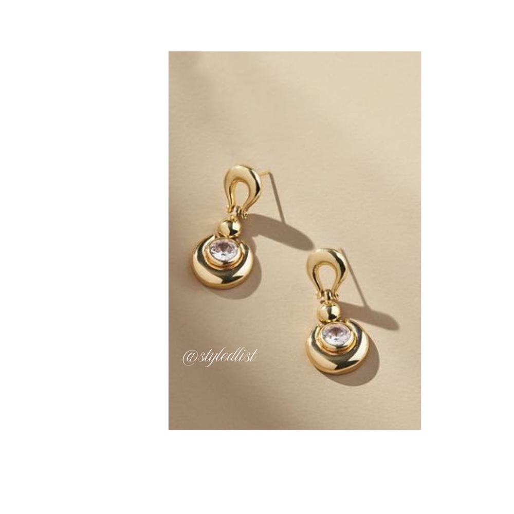 Crystal-Inset Drop Earrings Gold NWT